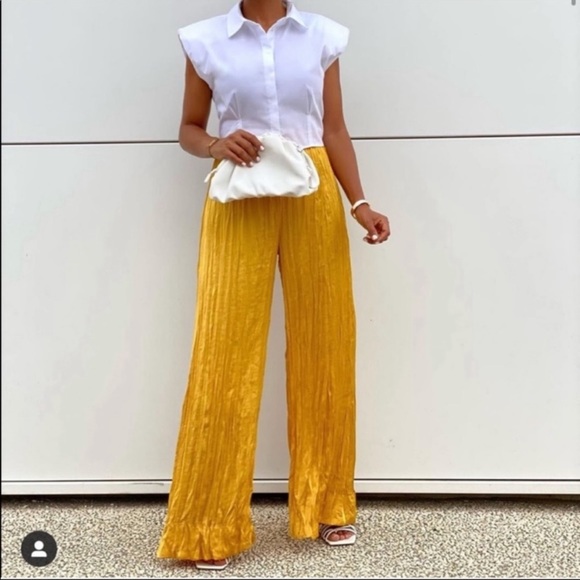Zara Pants - Zara Gold Wrinkle Look Satin Bloggers Pants Size M